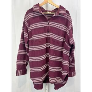 DULUTH TRADING Heritage Weight Flannel Long Shirt Stripe 89805 Wine Red 2X Plus